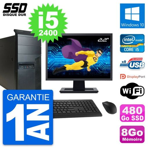 Lenovo M91p 22-Inch Core i5-2400 Desktop PC with 8GB RAM, 480GB SSD, Windows 10, WiFi