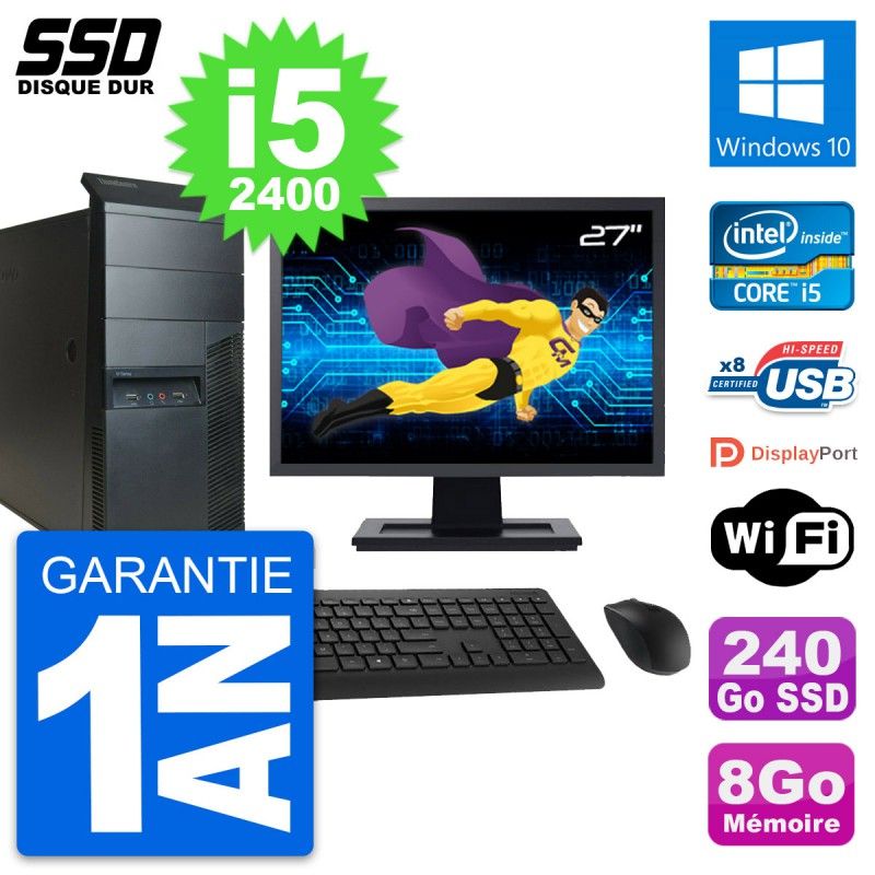 Lenovo M91p 27-inch All-in-One PC - Intel i5-2400, 8GB RAM, 240GB SSD, Windows 10