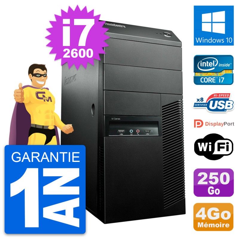 Lenovo M91p Desktop Computer - Intel Core i7-2600, 4GB RAM, 250GB HDD, Windows 10, WiFi