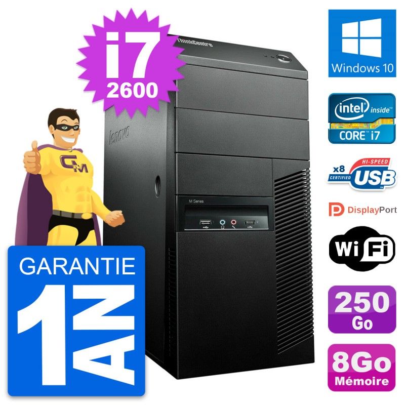 Lenovo ThinkCentre M91p Desktop Computer - Intel Core i7-2600, 8GB RAM, 250GB Hard Drive, Windows 10, WiFi