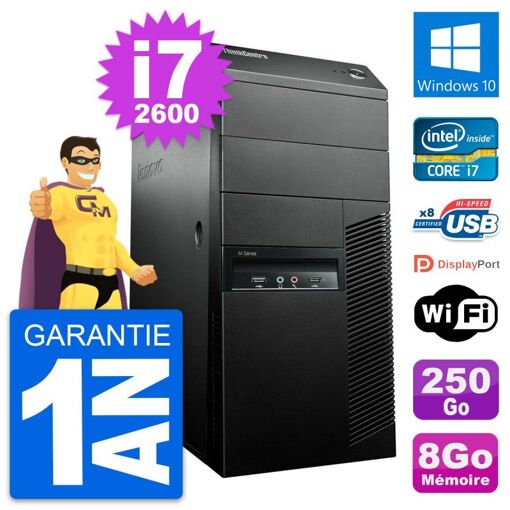 Lenovo ThinkCentre M91p Desktop Computer - Intel Core i7-2600, 8GB RAM, 250GB Hard Drive, Windows 10, WiFi