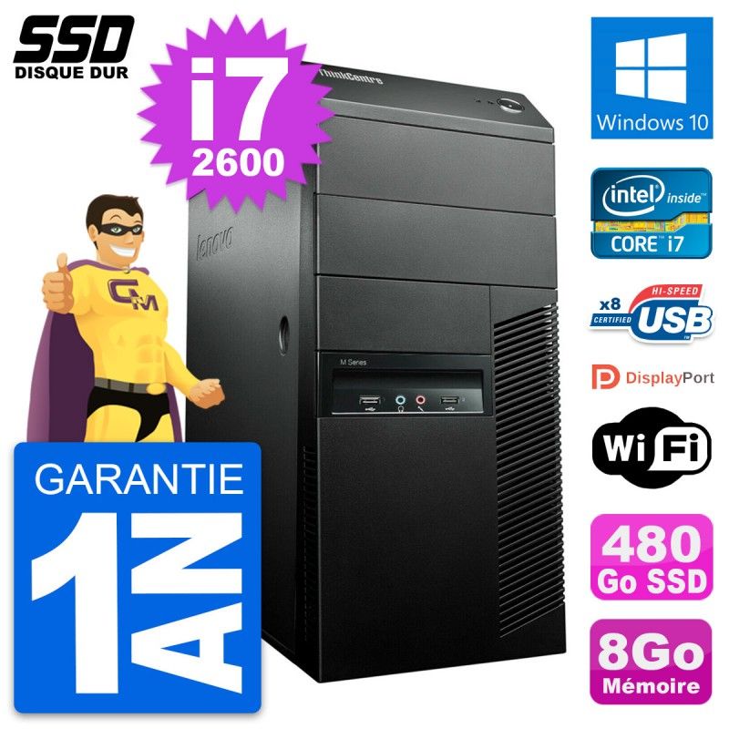 Lenovo ThinkCentre M91p Core i7-2600 8GB RAM 480GB SSD Windows 10 WiFi Desktop Computer