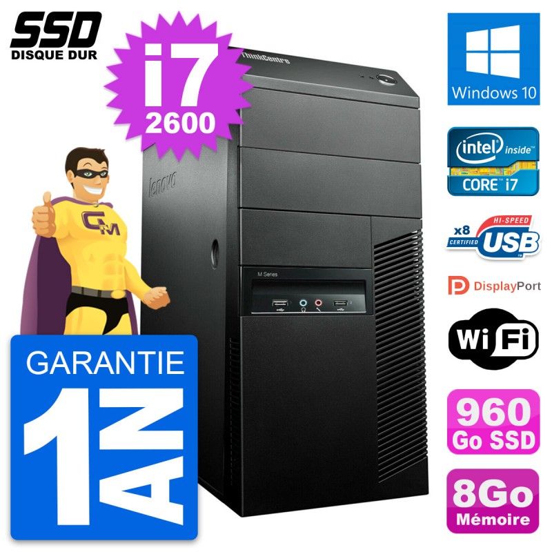 Lenovo ThinkCentre M91p Core i7-2600 8GB RAM 960GB SSD Windows 10 Wifi Desktop Computer