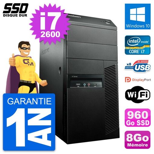 Lenovo ThinkCentre M91p Core i7-2600 8GB RAM 960GB SSD Windows 10 Wifi Desktop Computer