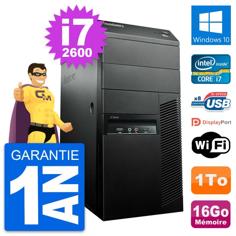 Lenovo ThinkCentre M91p Core i7-2600 16GB RAM 1TB HDD Windows 10 WiFi Desktop PC