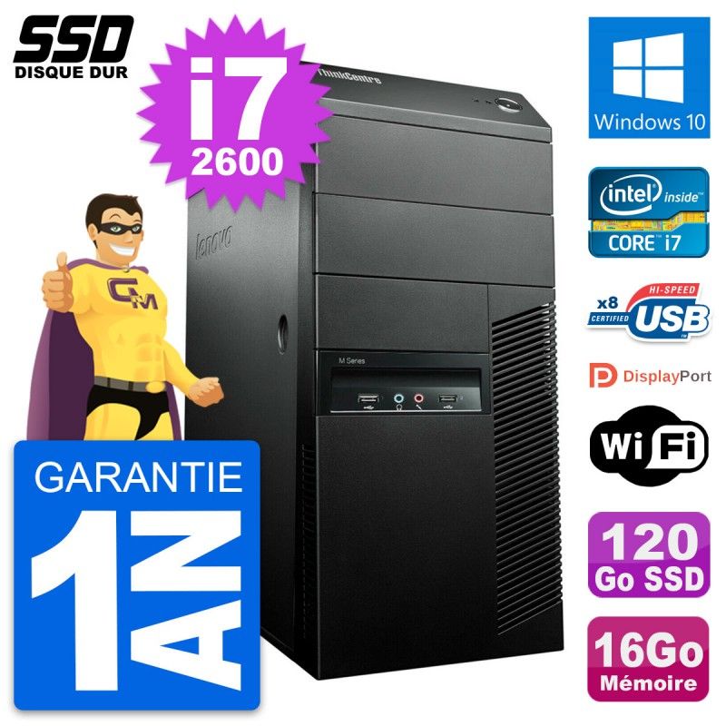 Lenovo ThinkCentre M91p Desktop PC - Intel i7-2600, 16GB RAM, 120GB SSD, Windows 10, Wifi