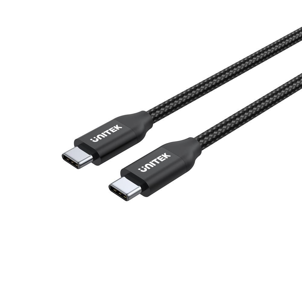 Unitek USB-C to USB-C Cable, 2m, 100W, 20V/5A, Quick Charge Sync Cord for USB Type-C Devices, Durable Braided Nylon, Black