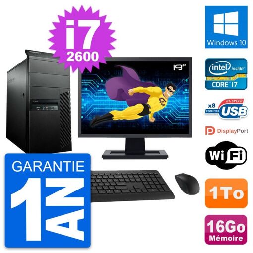 Lenovo M91p 19-inch Screen, Core i7-2600, 16GB RAM, 1TB Hard Drive, Windows 10, WiFi