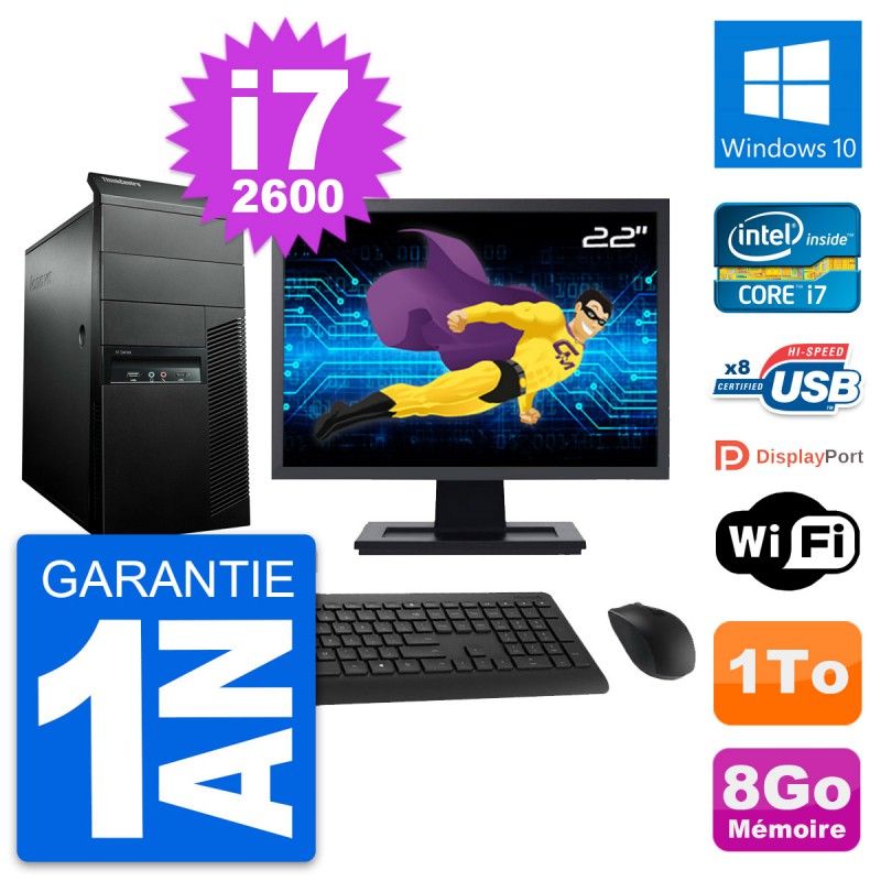 Lenovo M91p 22" Screen Core i7-2600 8GB RAM 1TB HDD Windows 10 WiFi PC