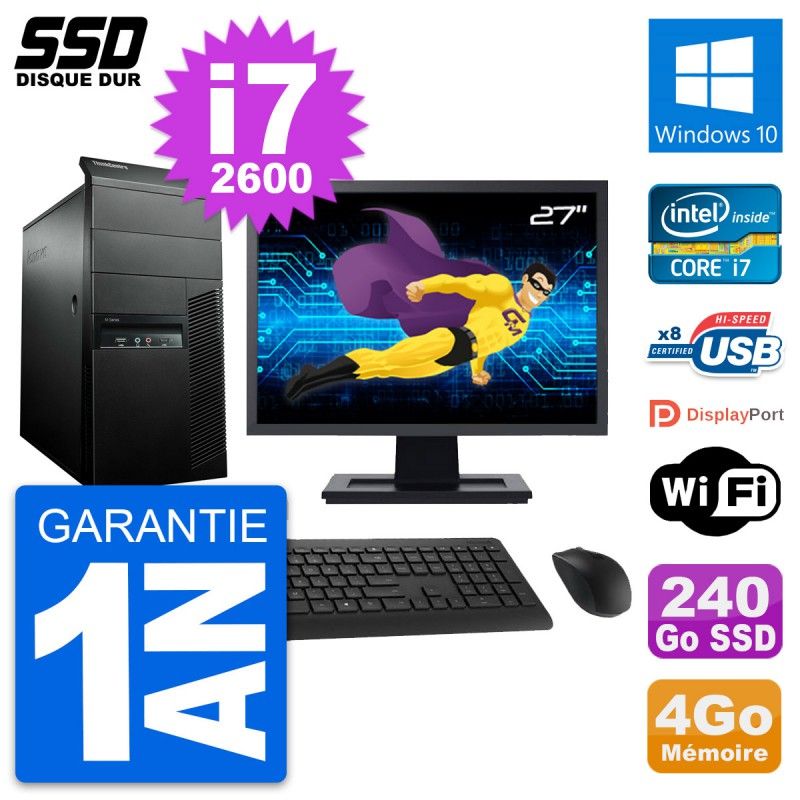 Lenovo M91p 27-Inch Display, Core i7-2600, 4GB RAM, 240GB SSD, Windows 10, WiFi