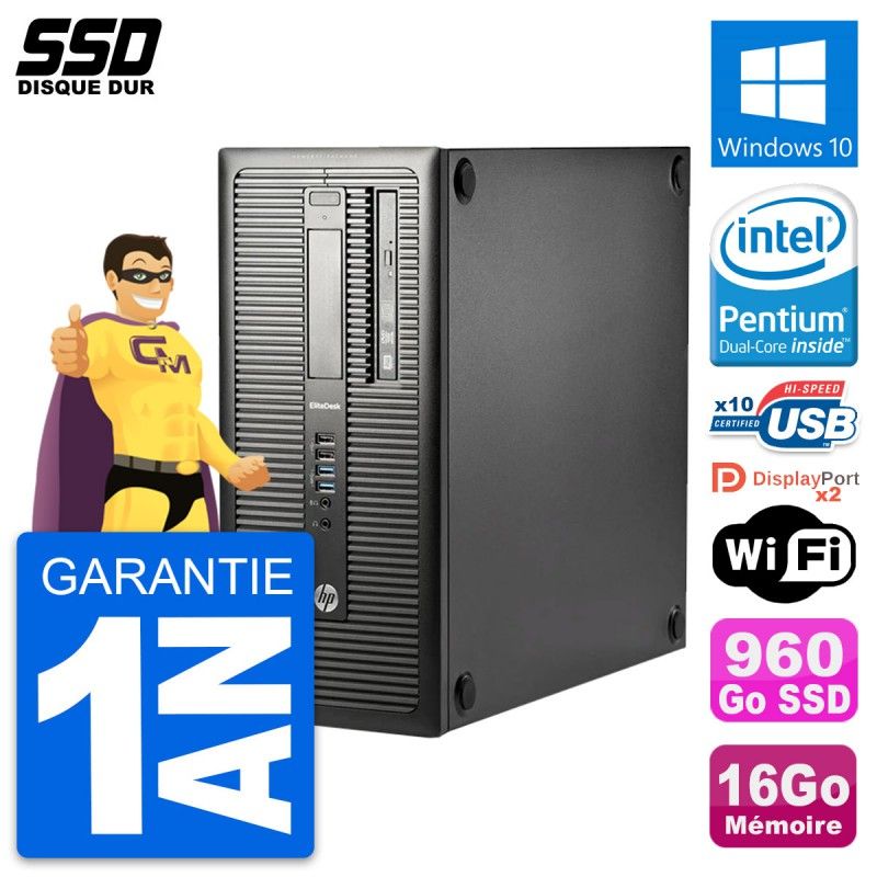 HP EliteDesk 800 G1 Desktop PC - Intel Pentium G3220, 16GB RAM, 960GB SSD, Windows 10, WiFi