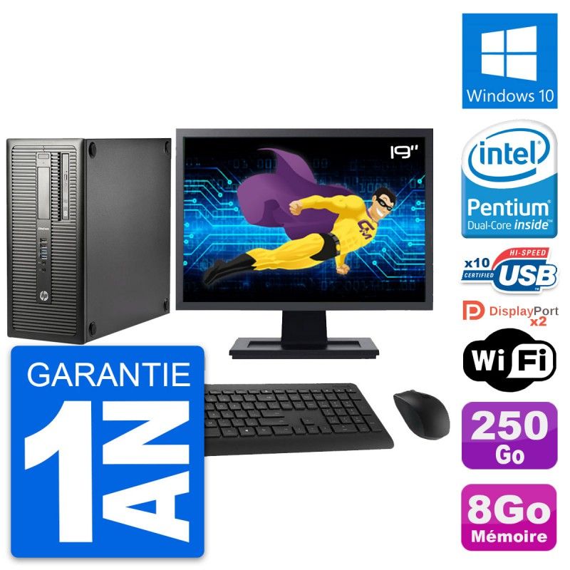 HP EliteDesk 800 G1 Desktop PC - 19-inch Screen, Intel Pentium G3220, 8GB RAM, 250GB HDD, Windows 10, WiFi