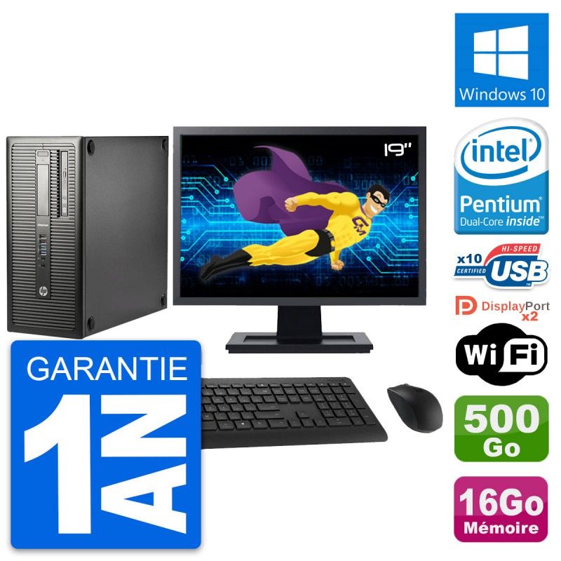 HP EliteDesk 800 G1 Desktop PC - 19" Screen, Intel Pentium G3220, 16GB RAM, 500GB HDD, Windows 10, WiFi