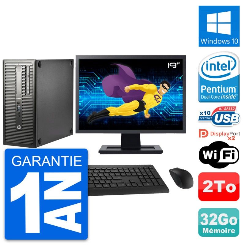 HP EliteDesk 800 G1 Desktop PC - 19" Screen, Intel Pentium Dual-Core G3220, 32GB RAM, 2TB HDD, Windows 10, WiFi