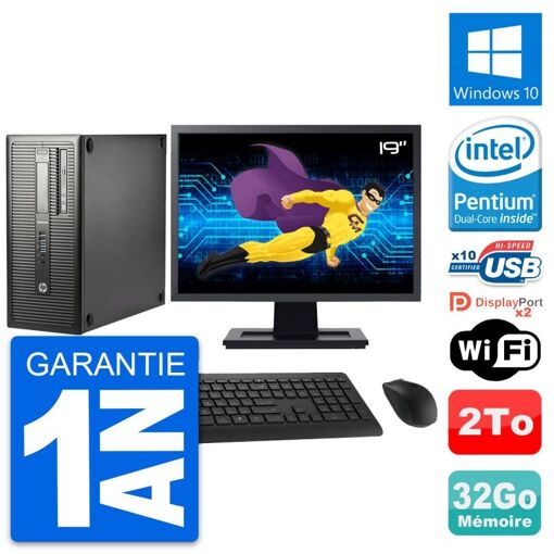 HP EliteDesk 800 G1 Desktop PC - 19" Screen, Intel Pentium Dual-Core G3220, 32GB RAM, 2TB HDD, Windows 10, WiFi