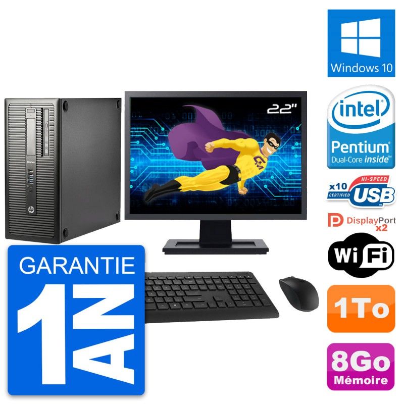 HP EliteDesk 800 G1 Desktop PC - 22" Screen, Intel Pentium G3220, 8GB RAM, 1TB HDD, Windows 10, WiFi