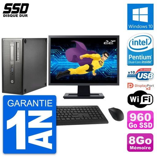 HP EliteDesk 800 G1 Desktop PC - 22" Screen, Intel Pentium Dual-Core G3220, 8GB RAM, 960GB SSD, Windows 10, WiFi