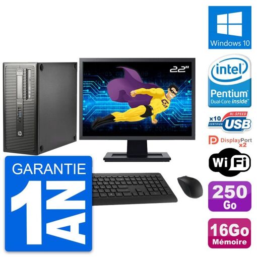 HP EliteDesk 800 G1 Desktop PC - 22" Screen, Intel Pentium G3220, 16GB RAM, 250GB HDD, Windows 10
