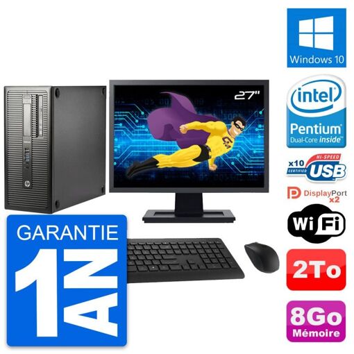 HP EliteDesk 800 G1 Desktop PC - 27" Screen, Intel Pentium G3220, 8GB RAM, 2TB HDD, Windows 10, WiFi