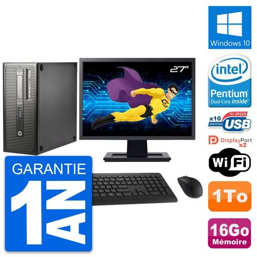 HP EliteDesk 800 G1 Desktop PC - 27" Screen, Intel Pentium G3220, 16GB RAM, 1TB HDD, Windows 10, WiFi