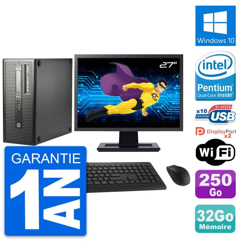 HP EliteDesk 800 G1 Desktop PC - 27" Screen, Intel Pentium G3220, 32GB RAM, 250GB HDD