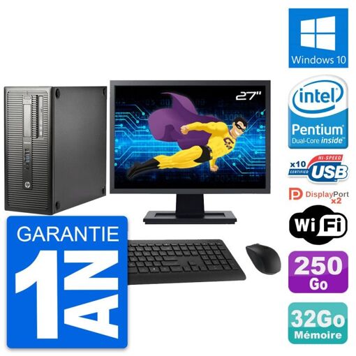 HP EliteDesk 800 G1 Desktop PC - 27" Screen, Intel Pentium G3220, 32GB RAM, 250GB HDD