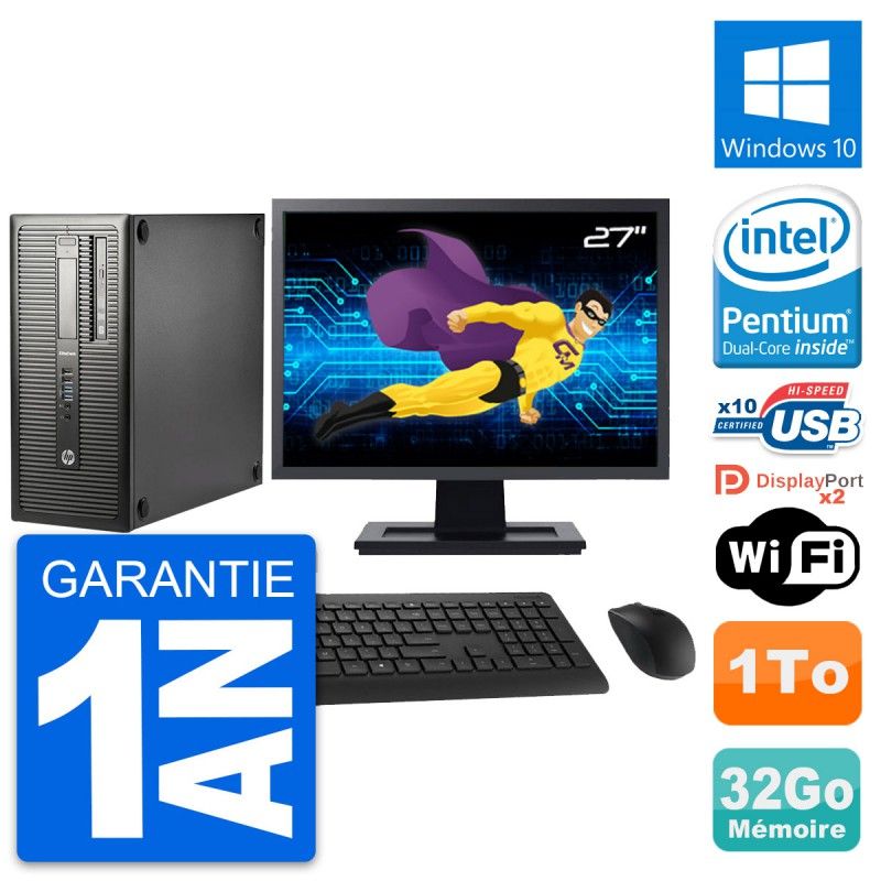PC de escritorio HP EliteDesk 800 G1 - Pantalla de 27'', Procesador Intel Pentium G3220, 32GB de RAM, 1TB HDD, Windows 10