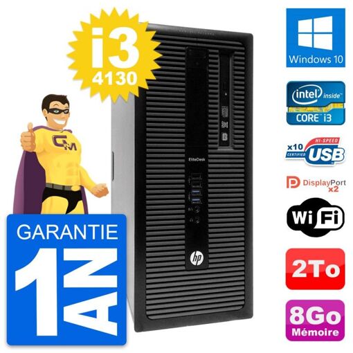 PC de escritorio HP EliteDesk 800 G1 - Procesador Intel i3-4130, 8 GB de RAM, Disco duro de 2 TB, Windows 10, WiFi