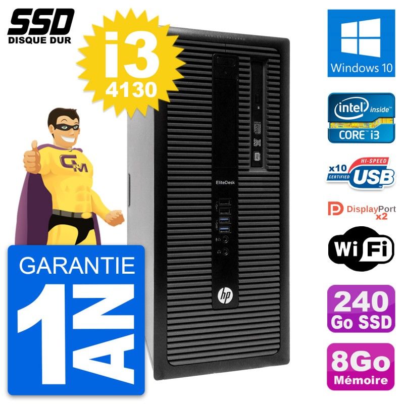 HP EliteDesk 800 G1 Desktop PC - Intel Core i3-4130, 8GB RAM, 240GB SSD, Windows 10, WiFi
