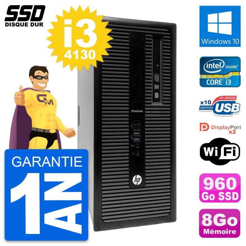 HP EliteDesk 800 G1 Desktop PC - Intel Core i3-4130, 8GB RAM, 960GB SSD, Windows 10, WiFi