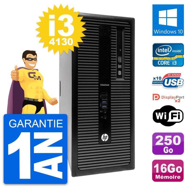 HP EliteDesk 800 G1 Desktop PC - Intel i3-4130, 16GB RAM, 250GB SSD, Windows 10, WiFi