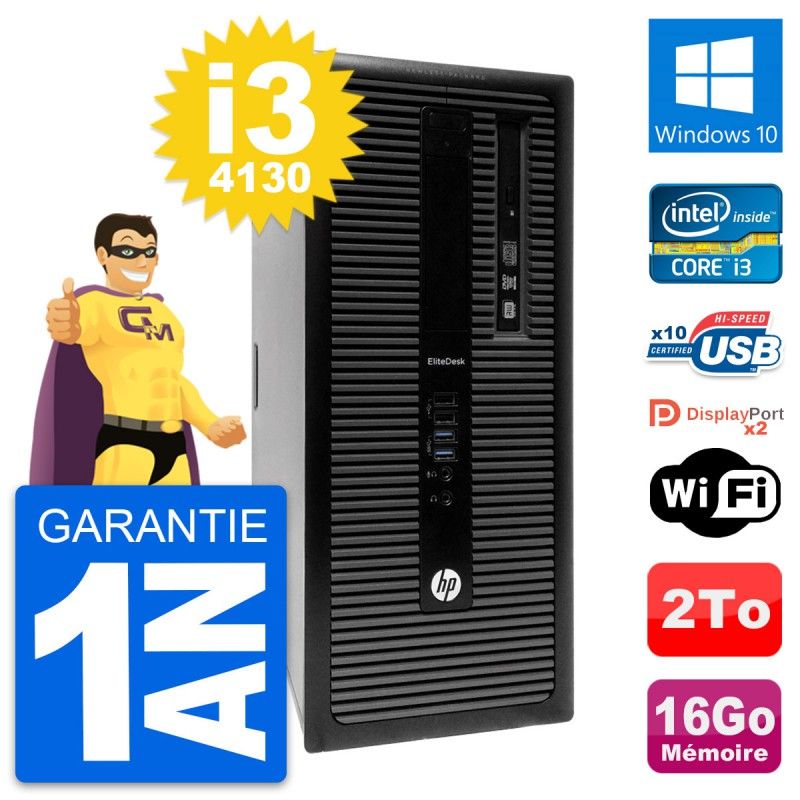 HP EliteDesk 800 G1 Desktop PC - Intel i3-4130, 16GB RAM, 2TB Hard Drive, Windows 10, WiFi