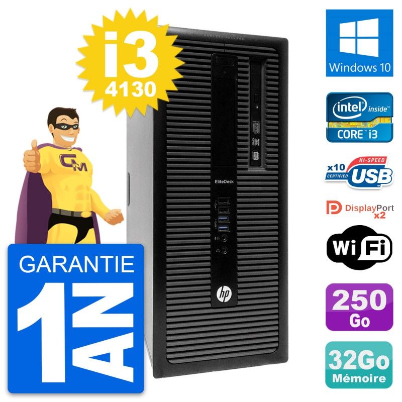 HP EliteDesk 800 G1 Desktop PC - Intel i3-4130, 32GB RAM, 250GB SSD, Windows 10, Wifi