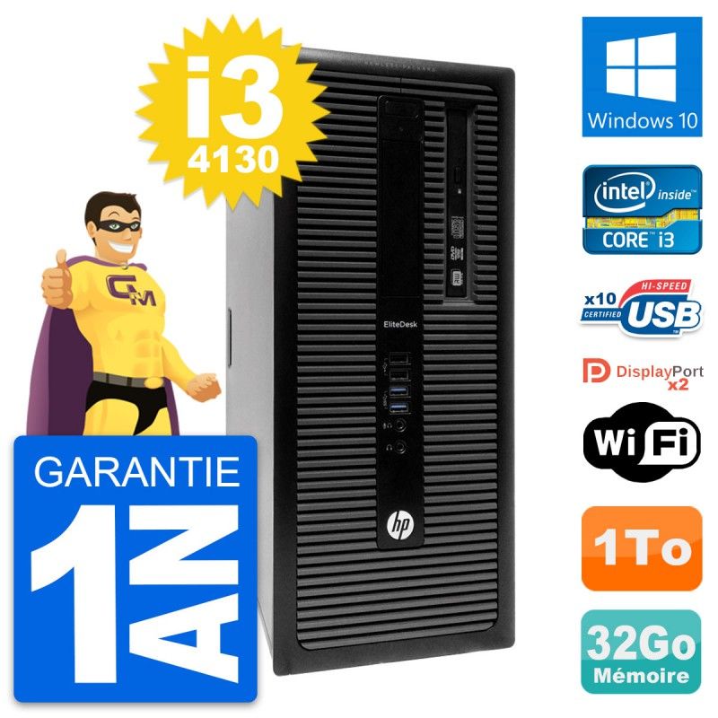 HP EliteDesk 800 G1 Desktop PC - Intel i3-4130, 32GB RAM, 1TB HDD, Windows 10, WiFi