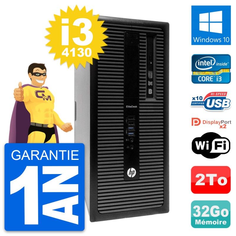 HP EliteDesk 800 G1 Desktop Computer - Intel i3-4130, 32GB RAM, 2TB HDD, Windows 10, WiFi