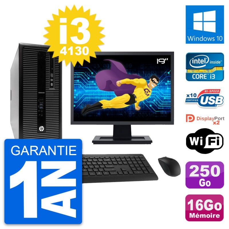HP EliteDesk 800 G1 19-Inch PC - Intel i3, 16GB RAM, 250GB HDD, Windows 10