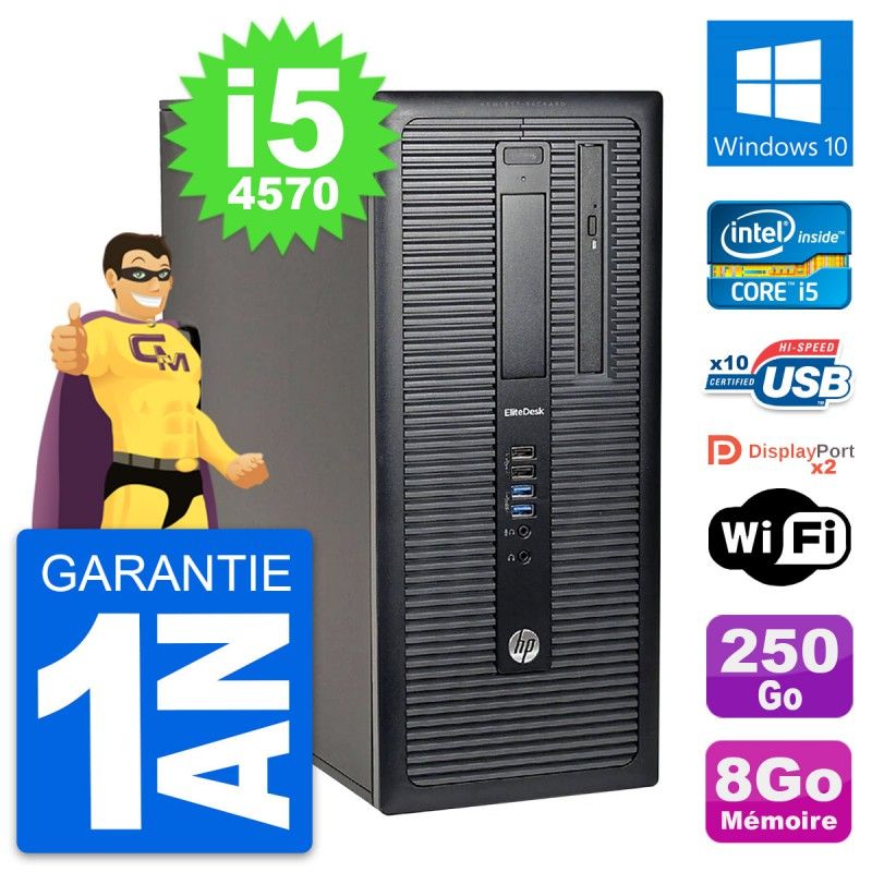 PC de escritorio HP EliteDesk 800 G1 - Procesador Intel i5-4570, 8 GB de RAM, disco duro de 250 GB, Windows 10, WiFi
