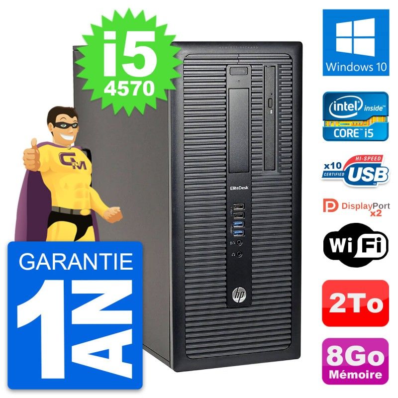 PC de escritorio HP EliteDesk 800 G1 - Procesador Intel Core i5-4570, 8 GB de RAM, Disco duro de 2 TB, Windows 10, WiFi