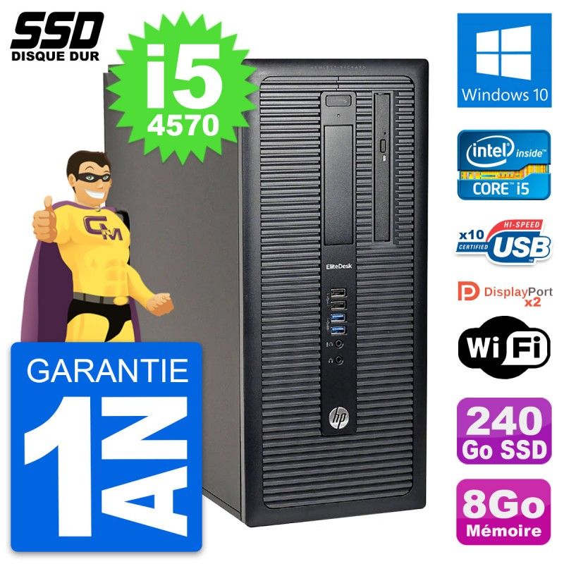 HP EliteDesk 800 G1 Desktop PC - Intel Core i5, 8GB RAM, 240GB SSD, Windows 10