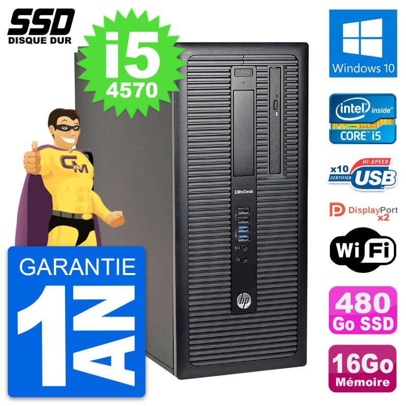 HP EliteDesk 800 G1 Desktop PC - Intel i5-4570, 16GB RAM, 480GB SSD, Windows 10, WiFi