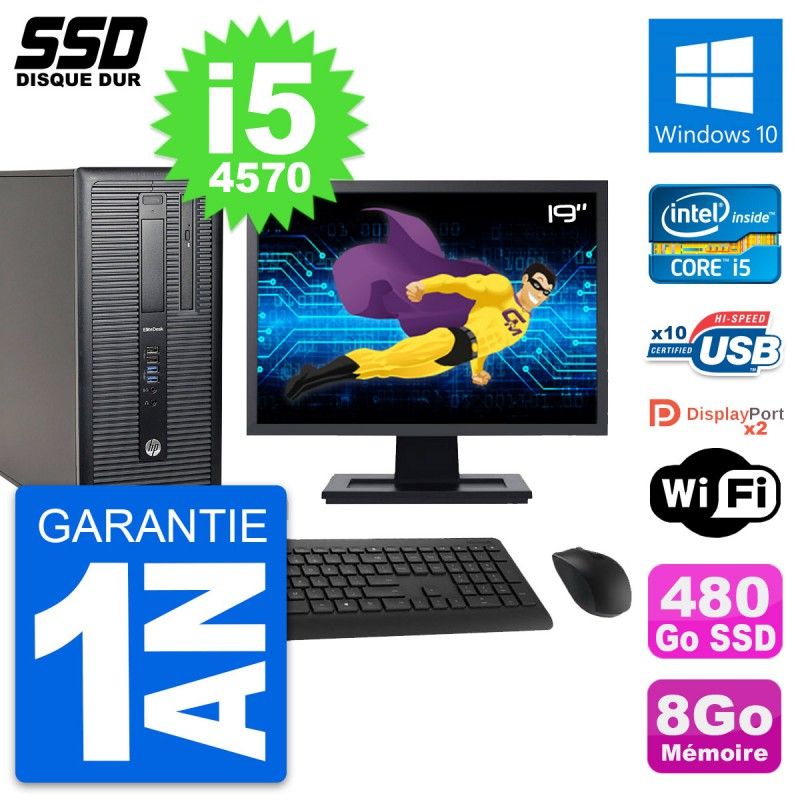 PC de escritorio HP EliteDesk 800 G1 - Pantalla de 19', Intel Core i5-4570, 8 GB RAM, 480 GB SSD, Windows 10, Wifi