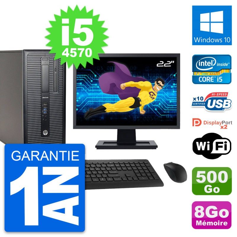 HP EliteDesk 800 G1 Desktop PC - 22" Screen, Intel i5-4570, 8GB RAM, 500GB HDD