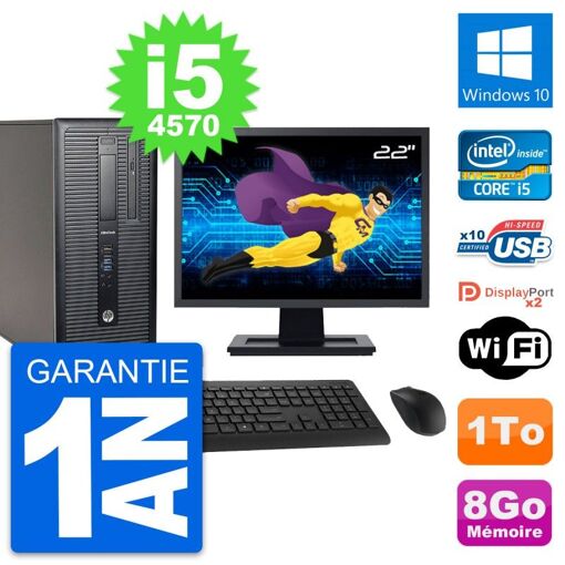 HP EliteDesk 800 G1 Desktop PC - 22" Screen, i5-4570, 8GB RAM, 1TB HDD, Windows 10, Wifi