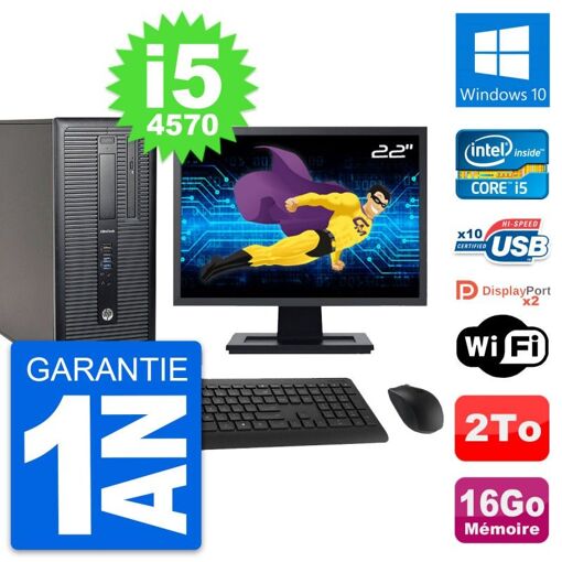 HP EliteDesk 800 G1 Desktop PC - 22" Screen, Intel i5-4570, 16GB RAM, 2TB Hard Drive, Windows 10, WiFi