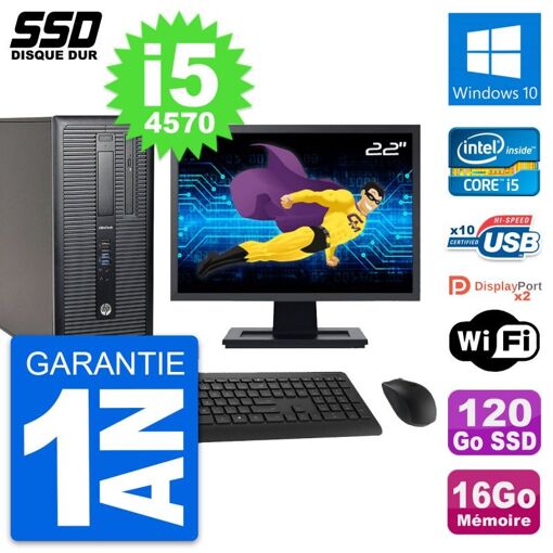 HP EliteDesk 800 G1 Desktop PC - 22" Screen, i5-4570, 16GB RAM, 120GB SSD, Windows 10, WiFi