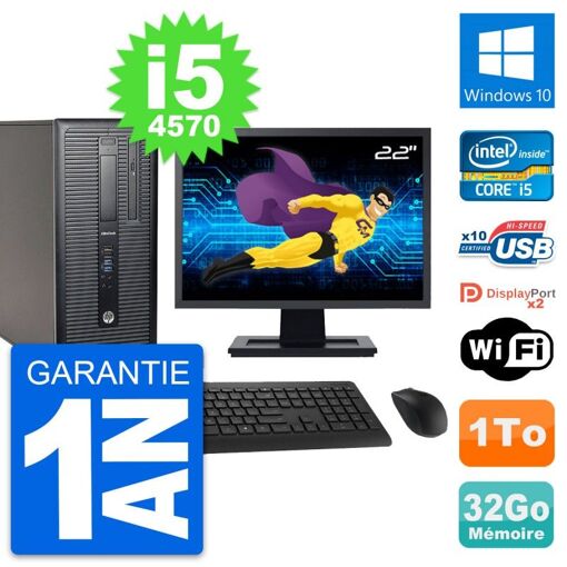 HP EliteDesk 800 G1 Desktop Computer - 22" Screen, Intel i5-4570, 32GB RAM, 1TB HDD, Windows 10