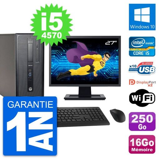HP EliteDesk 800 G1 Desktop PC - 27" Screen, Intel i5-4570, 16GB RAM, 250GB HDD, Windows 10, WiFi