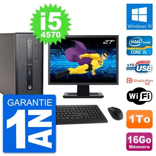 HP EliteDesk 800 G1 Desktop PC - 27" Screen, Intel i5-4570, 16GB RAM, 1TB HDD, Windows 10
