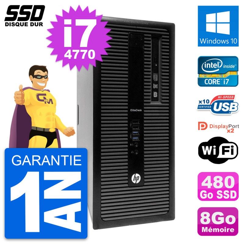 HP EliteDesk 800 G1 Desktop PC - Intel Core i7, 8GB RAM, 480GB SSD, Windows 10, WiFi