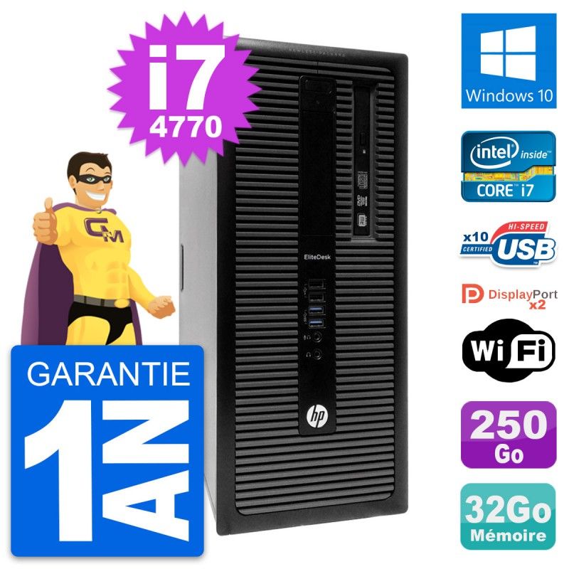 HP EliteDesk 800 G1 Desktop PC - Intel i7-4770, 32GB RAM, 250GB SSD, Windows 10, Wifi